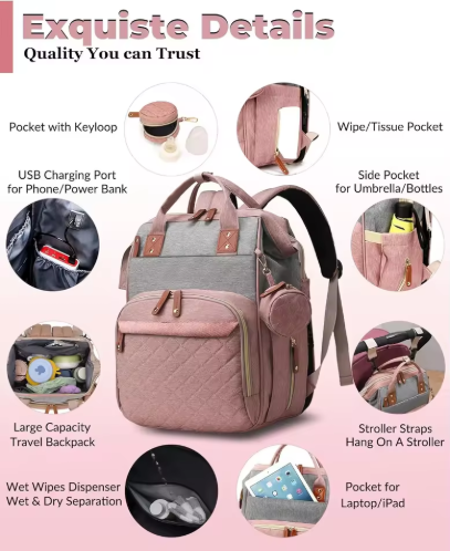 Backpack Folding Bed Diaper Bag With Changing Station